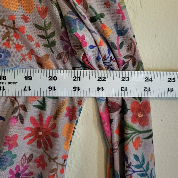 Natural Life Top Women's XL Multicolor Floral Sheer Rusched Front Carina Boho - Picture 8 of 9